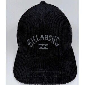 Billabong Black Corduroy Walled Trucker Hat Mesh Back Snap Closure OSFA